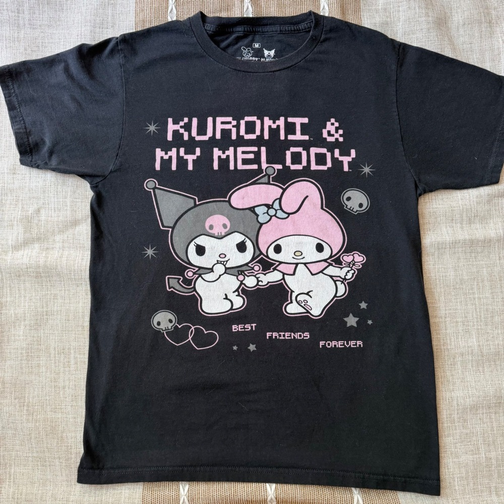 Sanrio Kuromi‎ & My Melody Best Friends Forever Black T-Shirt Ripple Junction M
